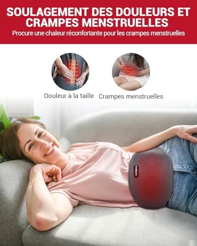 Comfytemp Ceinture Chauffante Lombaire, Coussin Chauffant Pour Dos Sans Fil Avec 3 Modes de Massage et 3 Niveaux de Chauffage, pour Soulager des Douleurs Lombaires, Abdominales, Jambes