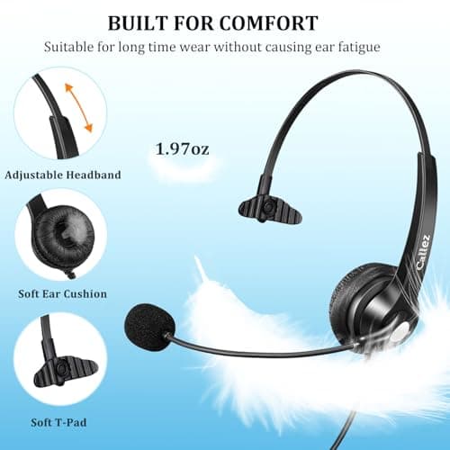 2,5mm Prise Jack Casque Téléphone Fixe sans Fil pour Gigaset C430A CL660HX Panasonic Cisco Spa Polycom DECT, Oreillette Filaire avec Micro Anti-Bruit pour Téléphonique Travail Centre d'appel Bureau