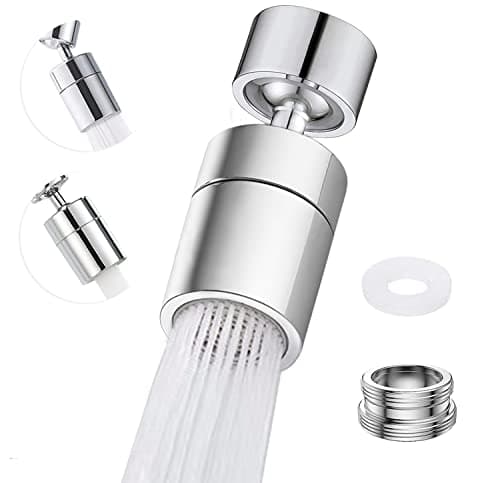 ZONSUSE 360° Pivotant Aérateurs de Robinet, Embout Robinet Cuisine, Aérateurs pour Robinet Pivotant, 2 Modes Mousseur Robinet Economie Eau, Pour lavabo de Cuisine de Salle de Bain (Argent)