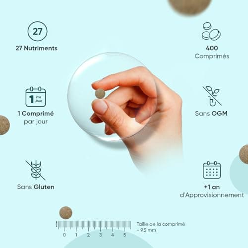 Multivitamines et Minéraux, 400 Microcomprimés Vegan (+ 1 An), 27 Nutriments Essentiels Vitamines A B C D E K Calcium, Magnesium, Zinc, Fer, Iode, Potassium, Multivitamines et Minéraux Homme Femme