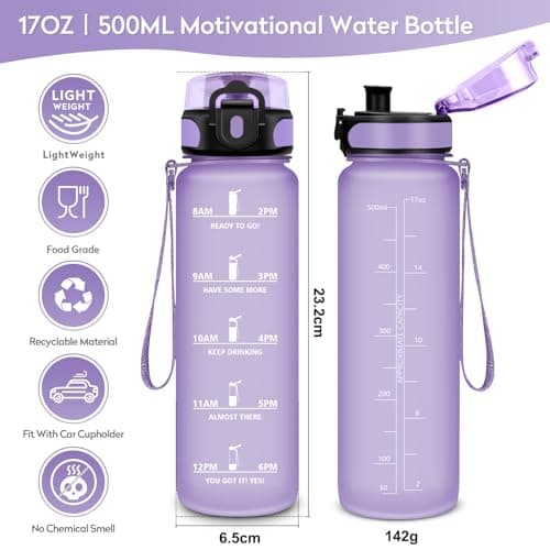KollyKolla Gourde Enfant 500ml, Gourde Sport, Étanche & Réutilisable, Bouteille d'eau avec Marqueur de Temps et Filtre, sans BPA, Water Bottle pour Enfant & Adulte, l'école, Cyclisme, Voyage, Camping