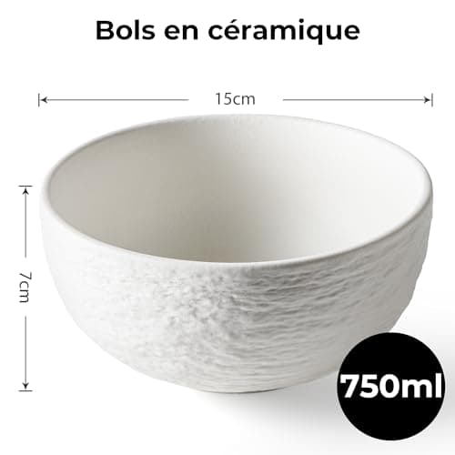 MIAMIO - 750 ml Bols/Saladiers, ensemble de 4 bols, bols à soupe, bols à céréales, bols de service en céramique - adaptés au micro-ondes, au lave-vaisselle et au four - Collection Oasis
