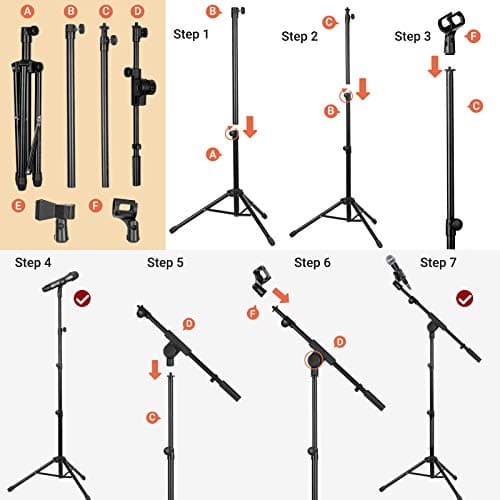 CAHAYA Pied de Microphone au Sol Mobile 2 en 1 Trépied en Métal avec Deux Clips Différents Réglable et Pliable Support pour Concerts Conférence Vidéo Scène Mariages CY0239