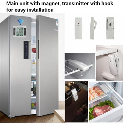Thermomètre Congélateur sans Fil Thermomètre Numérique de Réfrigérateur avec Alarme Congelateur Thermomètre Frigo Intérieur Extérieur avec 2 Capteurs pour Cuisine et Maison