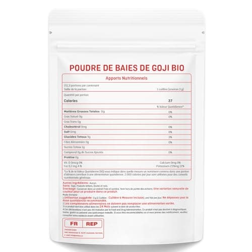 Poudre de Goji Bio Extraits, Baies Biologiques de Goji Poudre, Baies de Goji Bio de Qualité Supérieure - Immunité et Fatigue, Sans Additifs, Sans OGM, Supplément de Fines Herbes, 454g/1lb