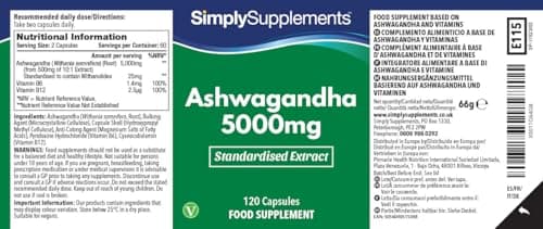 Ashwagandha 5000mg avec Vitamine B6 & B12 | 25mg de Withanolide | Réduit la fatigue | 120 Gélules = 2 Mois de Bienfaits | Adapté aux Végétariens & Végétaliens