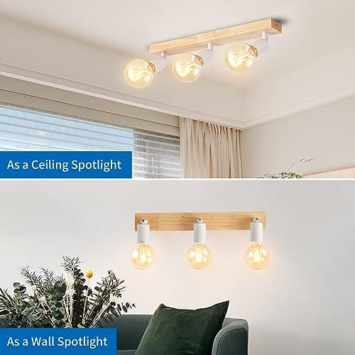 ANWIO Plafonnier Spots, 3 Spots de Plafond Led Intérieurs Base E27, Spots de Plafond Blancs avec Base Rectangulaire, Spots de Plafond LED Rotatifs (Sans Ampoules).