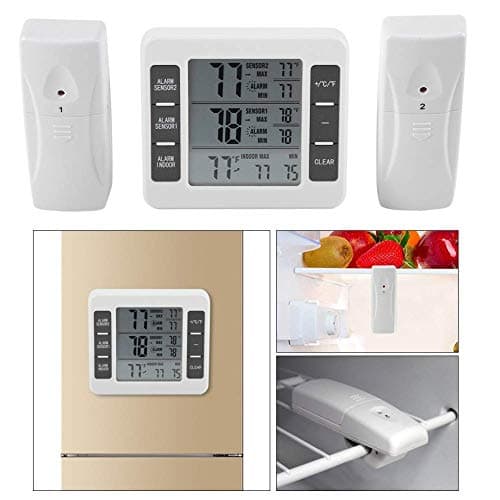 Heaveant Thermomètre de Réfrigérateur, Thermomètre de Frigo Numérique Thermomètre de Congélation d'alarme Sonore Numérique sans fil avec affichage Min/Max de capteur 2PCS