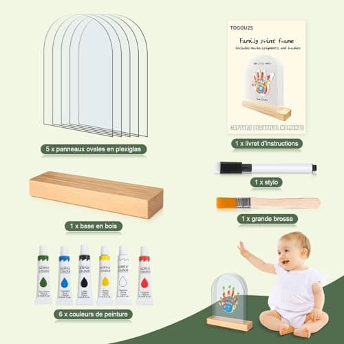 TOGOU2S Empreinte Main Famille 5 Plaques en Plexiglas 6 Couleurs de Pigments, Empreinte Bebe Convient Pour Les Anniversaires La Fête des Mères La Fête des Pères et Les Événements Familiaux