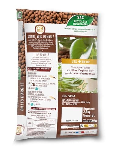 Or Brun Billes d'argile - 6L - Favorise Le Drainage & L'Humidité - Utilisable en Agriculture Biologique OBRPARG6U