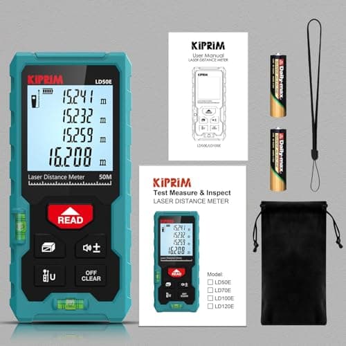 Télémètre Laser Mètre Laser 50M Numérique avec 2 Niveaux à Bulle,Mesure de Longeur Surface Volume Pythagore Kiprim LD50E