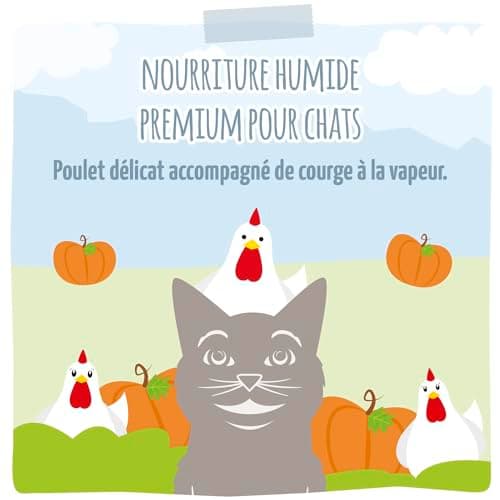 MjAMjAM - Premium Nourriture Humide pour Chats - Quetschie - Poulet délicat au potiron cuit à la Vapeur, Paquet de 12 (12 x 125 g), sans céréales avec Extra Viande
