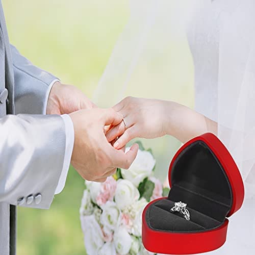 Boîte de Bague de Mariage, Boîte à Bague en Forme de Cœur en Velours, Forme de Coeur Boîte de Bague de Stockage de Mariage Saint Valentinpour Mariage, Fiançailles, Saint-Valentin (Rouge)