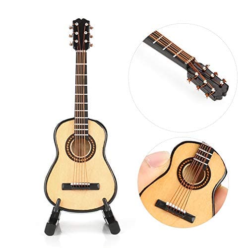 Lazmin Modèle de Guitare Miniature, Ornement d'Instrument de Guitare en Bois avec Support et Étui, pour la Décoration de la Maison, Cadeaux pour Enfants, Amis