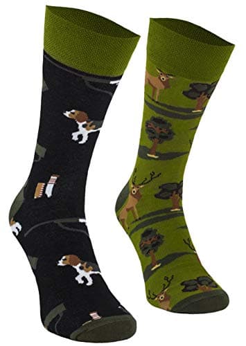 TODO COLOURS Chaussettes Mottif - Chasse - Fantaisie, Humour, Homme, Femme, Chaussettes Couleur - sanglier, cerf, forêt, chien, jumelles (43-46, Chasse)
