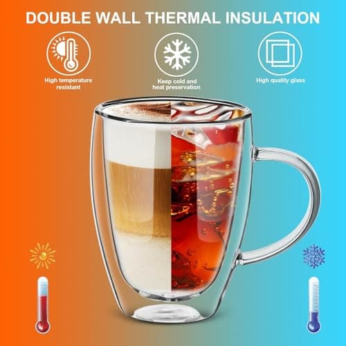 autumndeer Tasses en verre à cappuccino, lot de 4 tasses à espresso à double paroi, tasses à café en verre isolées avec 4 cuillères, tasses en verre transparent pour latte, cappuccino (350ml)