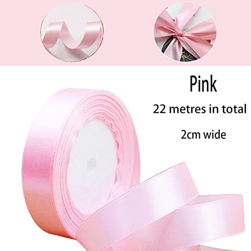 Ruban Satin 20mm x 23m, Ruban de Satin Rose Rubans Tissu Ruban Cadeau Emballage 2cm, Ruban Tissu Décoratif pour Ballons, Noeud Noël, Fête, Décoration de Mariage, Anniversaire Valentin, Artisanat