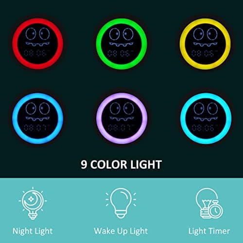 Réveil pour Enfants, Entraîneur de Sommeil pour Enfants avec Veilleuse, Machine Sonore, Temps de Se Réveiller, Réveil pour Tout-Petits (Vert)