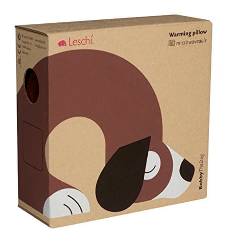 LESCHI Coussin chauffant - Bouillotte micro-ondes - Animal : chien marron - Bouillotte graines de blé bio souple - Idéal pour se réchauffer en hiver et tensions au niveau cou, épaules, nuque