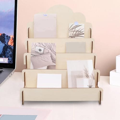 Présentoir de cartes de vœux en bois à 4 niveaux - Présentoir portable pour cartes postales - Support multifonction - Chevalet de présentation pour magazines
