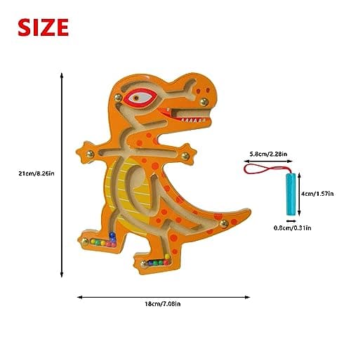 Andux Mini Animaux Jeu de Puzzle Magnétique Labyrinthe Jouet en Bois à Bord pour Enfants MGYX-01 (Tyrannosaurus Rex)