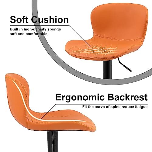 Youhauchair Tabouret Bar, Tabouret de Bar Réglable en Hauteur en Cuir PU, Chaise de Bar avec Dossier et Repose-Pieds, Chaise Haute Cuisine Pivotant, Moderne, Orange
