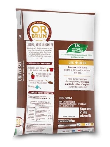 Or Brun Terreau Rempotage Universel - 6L - pour Toutes Les Plantes en Pots - Améliore la Croissance OBRTREM6U