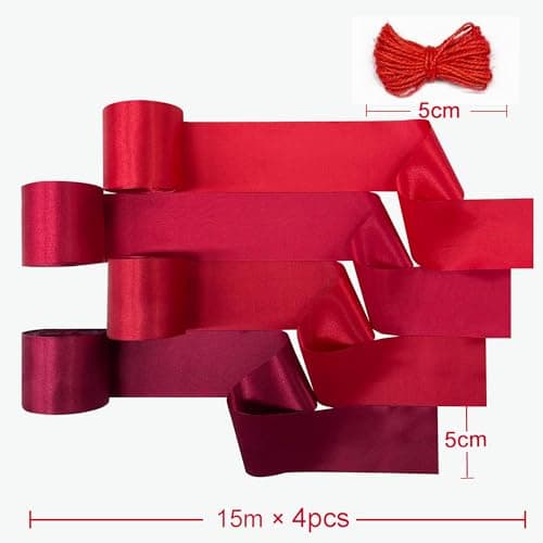 Ruban de satin rouge, 4 Couleurs 15m x 5cm de large ruban dégradé rouge pour emballage de cadeaux DIY à suspendre fête guirlande toile de fond anniversaire mariage baptême Saint Valentin décorer