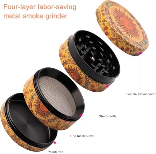 Moulin À Pollen Grinder D'Herbes,Grinder Vintage Herb Grinder Grinder Métal Broyeur À Pollen En Alliage De Zinc Avec Sa Petite Spatule À Pollen Couvercle Aimanté Pour Épices, Herbes, Café (50mm)