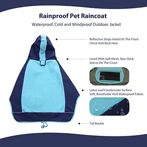PETCUTE Imperméable pour Chien avec Réglable Capuchon,Imperméable Chien avec Bandes Réfléchissantes,Trou pour Harnais,Imperméable,Veste de Pluie pour Petit Moyen Gros Chiens,Manteau De Pluie Chien