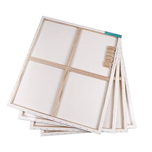 EXERZ 70x80cm Toiles pré-étirées 4 pièces - 1,7cm D'épaisseur Toiles à Peindre Encadrées/ 280GSM/ 100% Coton/Triplement Apprêtée/Sans Acide/Grain Moyen/ - Peinture à Huile/Gouache/Acrylique