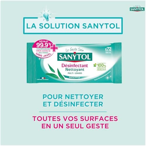 Sanytol - Lingettes Multi-Usages Désinfectantes Eucalyptus x 72 lingettes