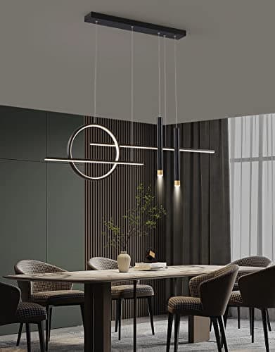 Lampe à suspension LED dimmable table à manger lampe à suspension moderne avec télécommande lampe à suspension réglable en hauteur salle à manger chambre cuisine Bureau salon lumière (noir, L100cm)