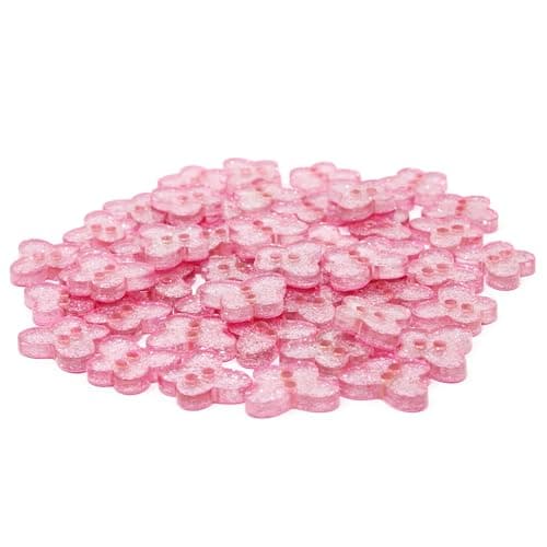 Lot de 50 boutons en résine Motif papillon Rose pailleté 13 mm