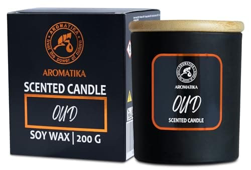 AROMATIKA trust the power of nature Bougie Parfumée Oud 200g - Bougie Aromathérapie - Bougie de Cire de Soja - Désodorisant pour la Maison - Bougie Parfumée en Jarre - Cadeau pour Hommes