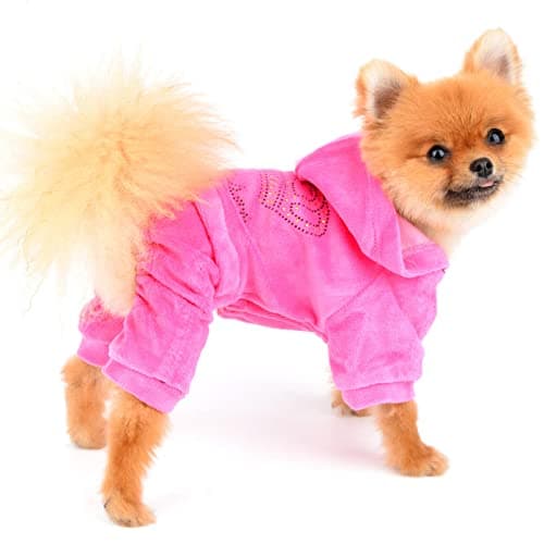 SELMAI Survêtement à capuche pour petits chiens, garçons et filles - Survêtement d'hiver en velours doux avec couronne en strass - Combinaison d'hiver à capuche - Vêtement d'automne pour animaux de