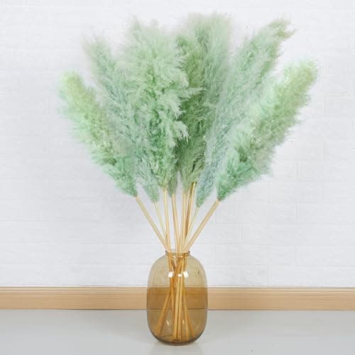 10 pcs Pampas Sechees Decoration - DATEFUN Bouquet Fleurs Séchées Naturelles 100 cm - Pampa Herbe pour Decoration Boheme, Décoration Maison, Deco Mariage Champetre (Vert)