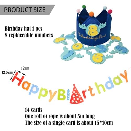 DKDDSSS Bébé Anniversaire Couronne, Chapeau Anniversaire Enfant avec des nombres interchangeables de 1-8, Bleu Tiara Bébé Accessoires pour Décoration Anniversaire Fête Garçon Fille