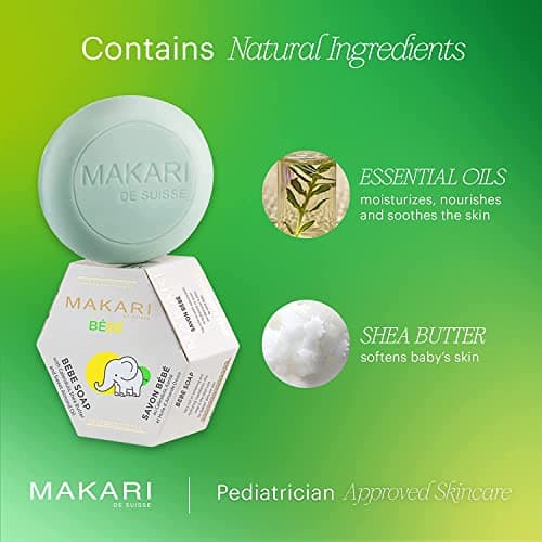 Savon Makari pour Bébé 5.4oz - Barre de bain apaisant, nettoyant pour enfants avec un beurre de karité hydratant et doux, ingrédients botaniques non irritants - hydrate, adoucit, guérit et protège