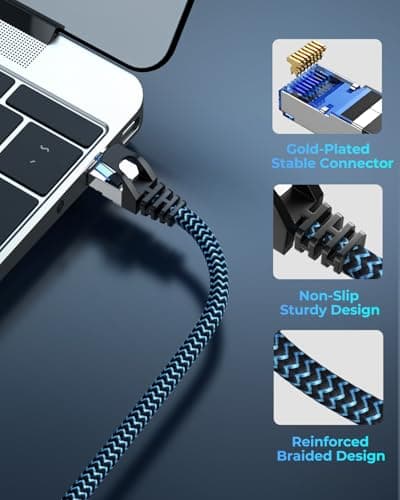 CABNEER Cable Ethernet 5M, Câbles Ethernet Cat 8 Réseau RJ45 Haut Débit 40Gbps 2000MHz Nylon Tressé Double Blindage Rallonge Ethernet Cat 8 Compatible avec Routeur Modem Décodeur TV