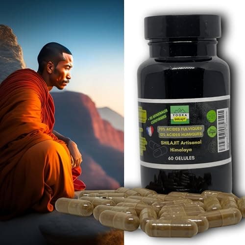YOOKA Shilajit 60 unités naturel ARTISANAL OR pure. 70% ACIDE FULVIQUE, test en laboratoire garantissant +85 minéraux, 12% acide humique. Séchage soleil 60j, purifiée 40 fois. Société française.