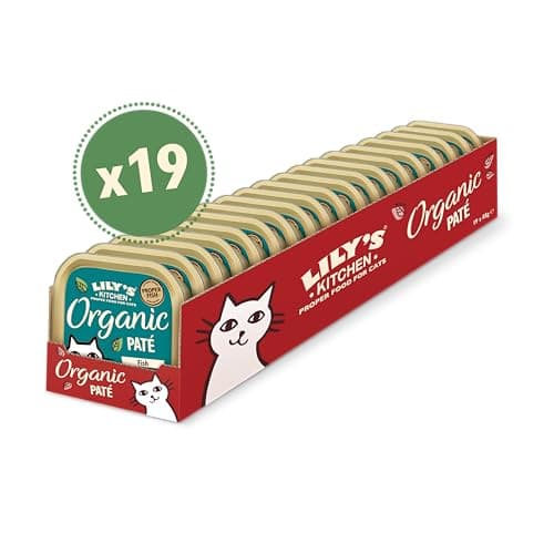 Lily’s Kitchen Fabriqué à partir d’ingrédients naturels Barquette de pâtée pour chats adultes Poisson bio Recettes sans céréales 19 x 85g