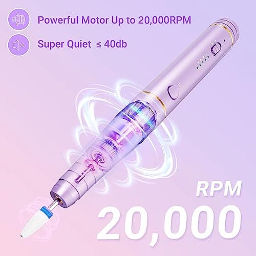 Ponceuse pour Ongles, Denabuty Lime a Ongle Electrique Professionnel Sans Fil 12 en 1 Kit de Manucure Pédicure avec USB Rechargeable Vitesse Réglable Puissante et Portable pour Salon et Maison