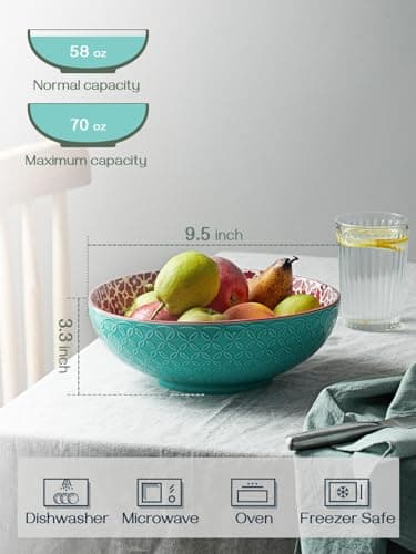 DOWAN Lot de 2 Bols de Service, 24,1 cm, 2000 ml, Grands Bols à Pâtes, Plats de Service pour Divertissement, Couleurs Vives pour Fête