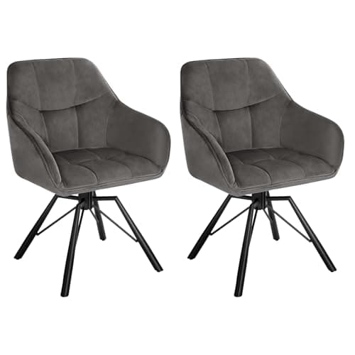 WOLTU Chaise Pivotante à 360°, Lot de 2, Chaise Salle à Manger, Chaise Scandinave, Chaise de Cuisine, Fauteuil Salle à Manger, en Velours, Assise Rembourrée, Pieds en Métal, Gris Foncé, BH365dgr-2