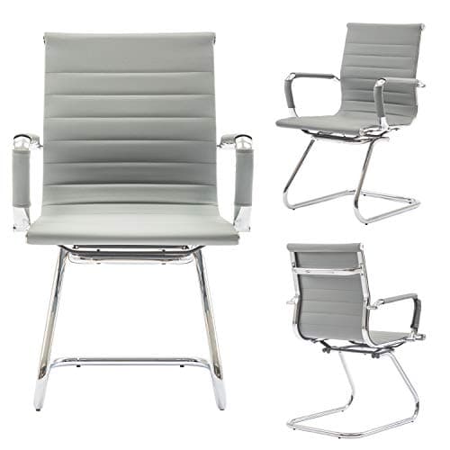 Wahson Chaise de Bureau Reunion, Chaises Réception Cuir Fauteuil de Bureau Ergonomique avec Accoudoirs Chromés, Chaise Visiteur Lot de 2 Gris