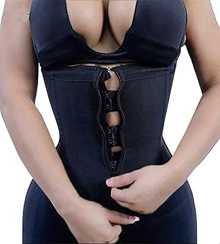 YIANNA Gaine Ventre Plat Femme Zipper Corset Minceur Waist Trainer Ceinture Amincissante Sudation Latex Body Gainant Sculptant Noir,2219 Size XS
