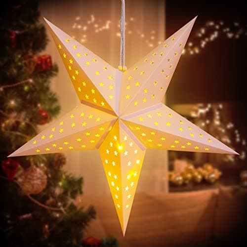 Étoile de noël LED à suspendre Décoration lumineuse en papier 60 cm blanc Lanterne déco à piles maison