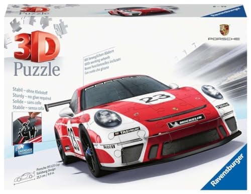 Ravensburger - Puzzle 3D Véhicules - Porsche 911 GT3 Cup Salzburg avec grille de construction - A partir de 10 ans - 108 pièces numérotées à assembler sans colle - Accessoire de finition inclus-11558