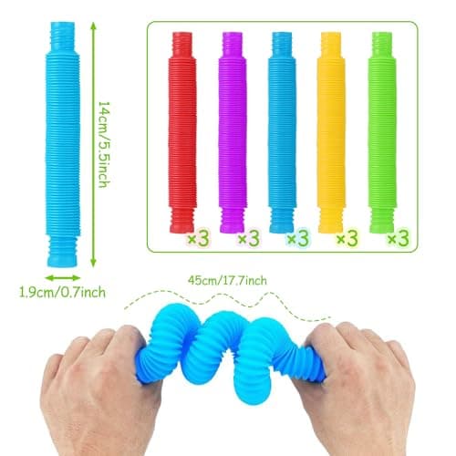 SYEYCW 15 Pièces Pop Tubes Mini Jouets Sensoriels, Jouets Sensoriels de Tuyau Extensible Anti-Stress, pour Enfants, Adultes, Personnes Souffrant d’Autisme, Soulager l'Anxiété et Le Stress, 5 Couleurs